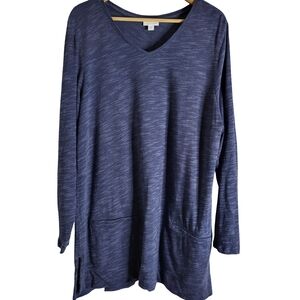 Cozy Navy V-Neck Long Sleeve Tunic Top